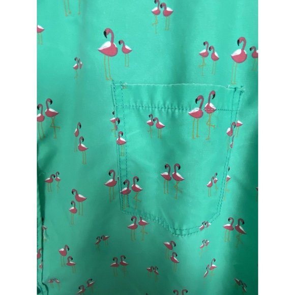 Ingear Resort Mens Shirt Size Large Green Pink Flamingo Short Sleeve Button Up - Picture 6 of 9